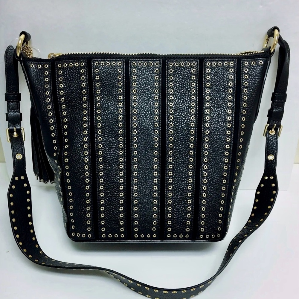 Michael Kors Brooklyn Leather Grommet Shoulder Handbag Black Medium